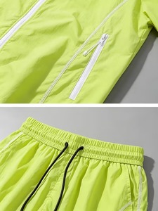 High Quality Unisex Lime Green Waterproof Polyester Waterproof Polyester Nylon Windbreaker Track <b>Jacket</b> and Shorts Set - Product Image 5