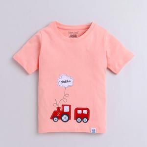 เสื้อยืดแขนครึ่งลายจุด100% ผ้าฝ้ายต้านเชื้อแบคทีเรียผ้าเทรนสีพีช - Product Image 1