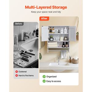 Armadietto a Muro Salvaspazio a 2 Ante con Ripiano Regolabile per Organizzazione Bagno - Product Image 3