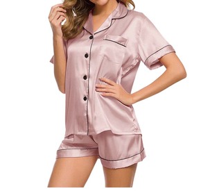 Chemise et short en satin de qualité pour femmes, collection classique, col à revers, manches longues, pyjama pour l'été, doux et confortable - Product Image 3