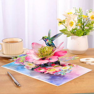 Best Seller Hummingbird Hellebore Flower 3D Pop Card Striped <b>Pattern</b> <b>Paper</b> Cutting Custom Design Handmade Hanoi Handicraft - Product Image 1