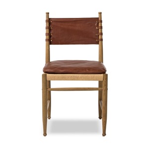 Midcentury Modern Wooden <b>Dining</b> <b>Chair</b> With Leather Upholstery And Woven Seat Home Furniture - Product Image 2