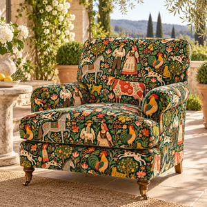 Tela de Tapicería Tejida con Patrón Floral y Animal de Estilo Folclórico Verde Azulado, Textil para el Hogar - Product Image 1