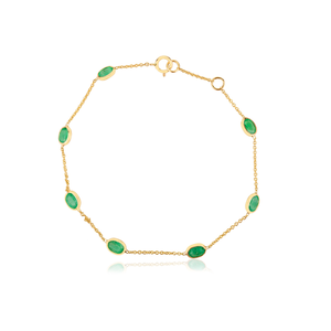Wholesale New Minimalist Design Zambian <b>Emerald</b> Station Chain Bracelet Real K14 Yellow Gold Daily Wear Jewelry Graduation Gift - Product Image 3