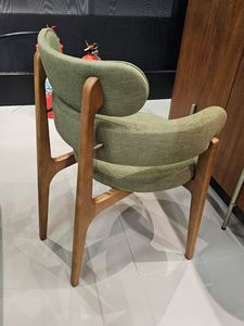 Luxury Solid Teak <b>Dining</b> <b>Chair</b> with Curved Barrel Back and Fabric Upholstery for Hotel Villa Restaurant - Product Image 3