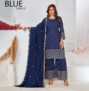 Última Moda en Ropa Étnica India de Invierno, Personalizable, para Fiestas y Bodas, Top Sharara Dupatta de Georgette con Bordado Reversible - Product Image 1