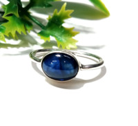 Anillo de Zafiro Azul, Anillo de Plata de Ley 925 Sólida, Anillos de Zafiro Ovalados con Cabujón para Mujer, Regalo