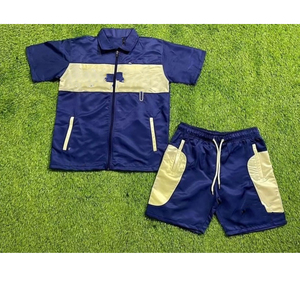 Ensemble de shorts sportifs unisexe en satin imprimé flamme, 2 pièces, manches courtes, fermeture éclair, coupe régulière, vêtements de sport printemps-été - Product Image 4