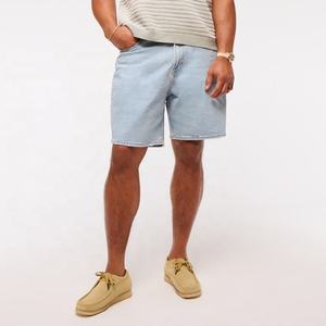 Shorts en jean délavé pour homme, taille haute, coupe droite, décontracté, été, tissu en coton tissé, fermeture boutonnée - Product Image 2