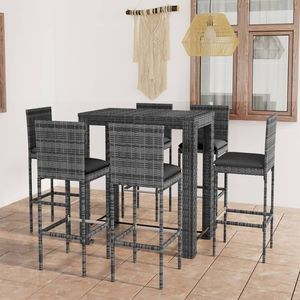 Conjunto de Barra de Jardín con Reposapiés Mediano en Ratán Sintético Gris, Muebles de Exterior Elegantes - Product Image 1