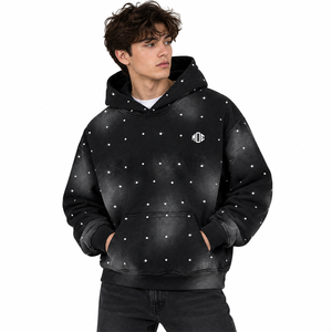Sweat-shirt noir tendance avec logo personnalisé, pull en molleton gris coupe oversize, épaules tombantes, 100% coton 400g, crop, vente en gros, sweats à capuche USA - Product Image 5