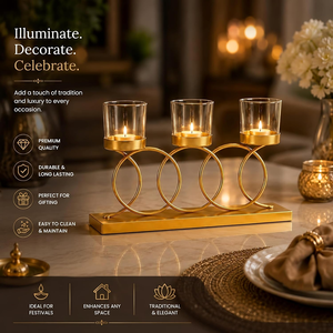 Gold Metal Ring 3 Cup <b>Glass</b> Votive Candle <b>Holder</b> Elegant Table Centerpiece Decorative Tea Light <b>Stand</b> for Home Wedding Event - Product Image 5