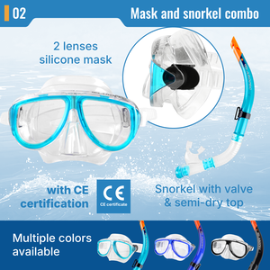 Ensemble de plongée en apnée Aropec pour adultes en PVC, certifié CE, sans phtalates, masque à 2 lentilles et tuba à embout sec avec sac en filet - OEM/ODM/OBM - Product Image 3
