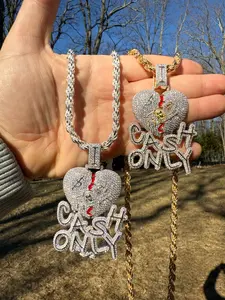 Collier pendentif Hip Hop en argent 925 plaqué or avec moissanite, motif cœur brisé, style glacé, paiement en espèces uniquement - Product Image 3