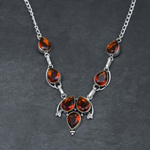 Customized Handmade Red Garnet Lab Created Pear Shape Sterling Silver Necklace with Pearl Luxury Women' Jewelry for Wedding Gift - Product Image 4