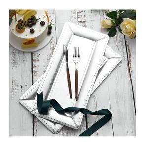 Plateau rectangulaire vintage en acier inoxydable, plateau de présentation pour buffet, plateau de service alimentaire en métal, rangement et organisation à domicile, plat à collation - Product Image 2