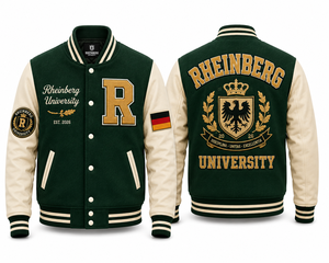 Veste universitaire d'hiver Rheinberg University Allemagne pour homme, verte, avec patch brodé du drapeau allemand sur le devant - Product Image 1