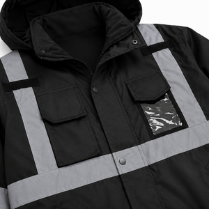 Chaqueta de Trabajo de Seguridad Reflectante al por Mayor con Capucha, Uniforme Industrial, Múltiples Bolsillos de Almacenamiento, Cremallera Frontal, Solapa para Tormentas y Dobladillo Elástico - Product Image 6