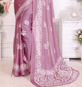 KV <b>Printed</b>, <b>Blocked</b> <b>Printed</b> Hand Batik Chiffon Georgette Saree - Product Image 6
