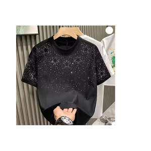 T-shirts en strass pour femmes, nouvelle collection, style streetwear, design personnalisé imprimé, t-shirts à col contrastant en strass. - Product Image 2