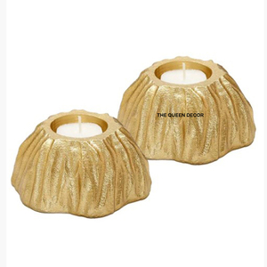 Nueva Colección de Portavelas de Concreto Únicos, Portavelas Artesanales de Aluminio y Metal para Decoración del Hogar y Jardín, Color Dorado - Product Image 4