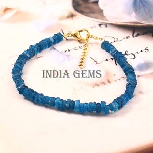 Apatite Perles de pierres précieuses Forme carrée Réglable Perlé Dainty Bracelet Bleu Apatite Or Bijoux Cadeau Pour Elle Femmes naturel - Product Image 3