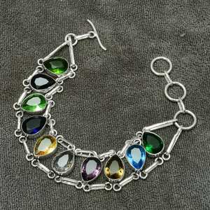 Bracelet en argent sterling 925 multi-pierres, bijoux faits à la main, pierres naturelles, bracelet pour femmes, bracelet tendance, cadeau - Product Image 5