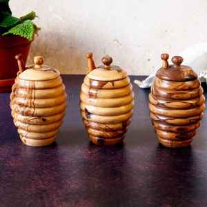 ArtisRaw Juego de Tarros de Miel Multifunción de Imitación de Madera de Olivo Antigua, Calentable, Tallado a Mano, para Camping, Estilo Tunisino - Product Image 3