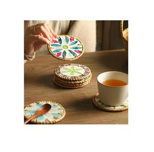 Colorful Classic Rattan Shell Placemat & Coaster Heat Resistant <b>Table</b> Decoration & <b>Protector</b> Tea Coffee Cup Coaster - Product Image 3