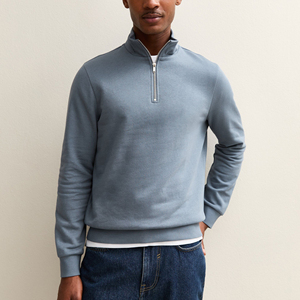 Custom Wholesale <b>Pullover</b> Zip up Air Layer Knit Cotton Sweatshirt <b>Men</b> Casual Quarter Zip <b>Men's</b> Hoodies Sweatshirts - Product Image 5