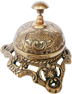 Campana de Escritorio Clásica Antigua de Latón Macizo con Diseño Floral, Campana de Mesa Decorativa Vintage para Hotel, Restaurante, Recepción, Oficina - Product Image 1