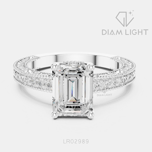 Bague de fiançailles de luxe en or blanc 14 carats avec diamant de laboratoire taille émeraude 2,08 carats, couleur F+, clarté VS+, bijou de mariée, cadeau pour femme - Product Image 1