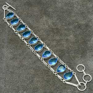 Pulsera de Topacio Azul, Hecha a Mano, Plata de Ley 925, Joyería con Piedra Azul Natural, Pulsera para Mujer, Regalo - Product Image 4