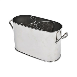 Industrial Silver Finished <b>Beer</b> <b>Chiller</b> in Smooth Design Champagne Ice Bucket With Handle Party Ware Oval Wine Cooler - Product Image 3