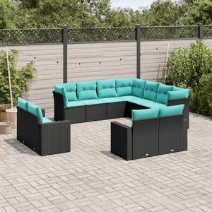 Grand ensemble de canapés de jardin en rotin PE noir avec structure en acier thermolaqué – Mobilier d'extérieur haut de gamme - Product Image 1