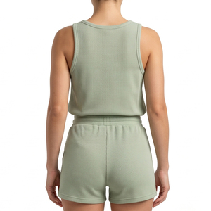 High Quality Two Piece Womens Tank Top Shorts Set Cotton Plain Summer Tracksuit Running Workout Fitness Wear Wholesale - Product Image 2