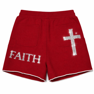 Nouvelle Arrivée Shorts en Coton Rouge pour Hommes, Service OEM, Vente en Gros, Personnalisés avec Motif Jésus, Effet Vieilli, Strass et Délavage Acide, Marque Privée - Product Image 6