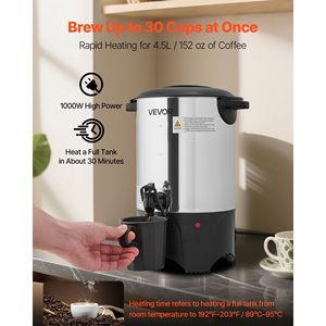 Distributore di Caffè Commerciale da 30 Tazze (4,5 L) - Macchina per Bevande Calde a Preparazione Rapida con Rubinetto Anti-Goccia - Product Image 2