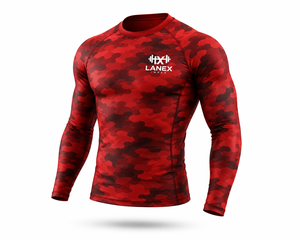 Custom <b>Men's</b> Red Camouflage <b>Compression</b> Rash Guard Long Sleeve Gym <b>Shirt</b> Athletic Fitness Training Workout Sportswear Base Layer - Product Image 2