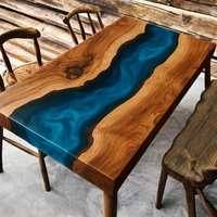 Table à manger moderne en résine époxy personnalisée avec pieds en bois d'acacia - Décoration intérieure durable et écologique