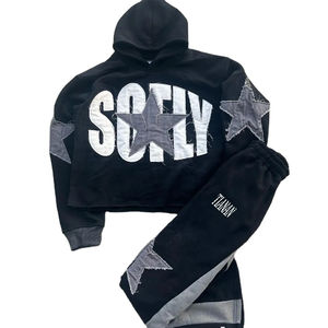 Chándal con efecto desgastado para hombre |   Sudadera con Capucha y Pantalones Deportivos con Apliques Bordados en Tallas Grandes |   OEM Personalizado al por Mayor - Product Image 5