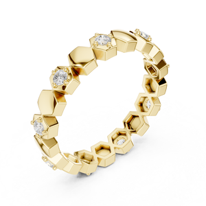 Anillo de Diamante Cultivado en Laboratorio en Oro Amarillo, Banda Hexagonal, Corte Brillante Redondo, Joyería de Boda para Mujer - Product Image 1