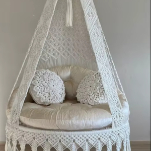 White Cotton <b>Macrame</b> Swing, Hanging Chair, Hängesessel, Swing Chair, <b>Macrame</b> Rocking Swing Chair, hanging chair indoor - Product Image 1
