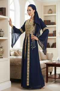 <b>Plus</b> <b>Size</b> High Neck Long Sleeve Hand Beaded Lightweight Floor Length <b>Kaftan</b> for Muslim Fashion Women-Ethnic Style Wedding Party - Product Image 3