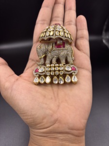 AMAIRA JEWELS Excellent Quality Gold Plated 0.1m Thick Silver Elephant Pendant Chattar Drop Crystal Rhinestone Ethnic Wedding - Product Image 4