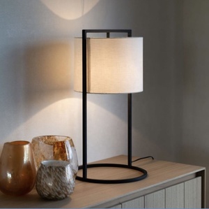 Orbit Frame Metal Table Lamp with Open Iron Ring Base Premium Linen <b>Drum</b> <b>Shade</b> Warm Ambient <b>Lighting</b> for Modern Interiors - Product Image 2