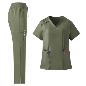 Ensemble de blouses médicales vert olive tendance 2026 pour femmes, haut à col en V avec poches et pantalon à cordon de serrage, uniformes d'hôpital - Product Image 6