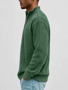 เสื้อฮู้ดผู้ชายสีเขียว ผ้าถักลายริบ ซิปครึ่งตัว ผ้าฟลีซ หนานุ่ม สวมใส่สบาย ผลิตจากโพลีเอสเตอร์/คอตตอน ทรงปกติ แขนยาว เหมาะสำหรับฤดูหนาว - Product Image 2