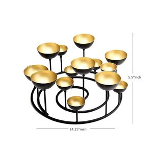 Centre de table luxueux en métal noir et or pour bougies chauffe-plat, idéal pour la table à manger, le salon et la décoration intérieure - Product Image 2