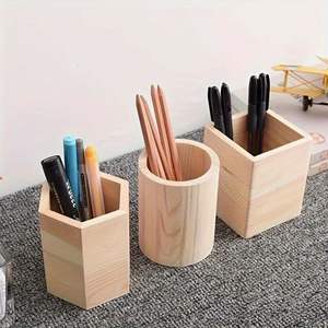 Boîte de rangement de bureau en bois pour crayons et fournitures de papeterie - Product Image 1